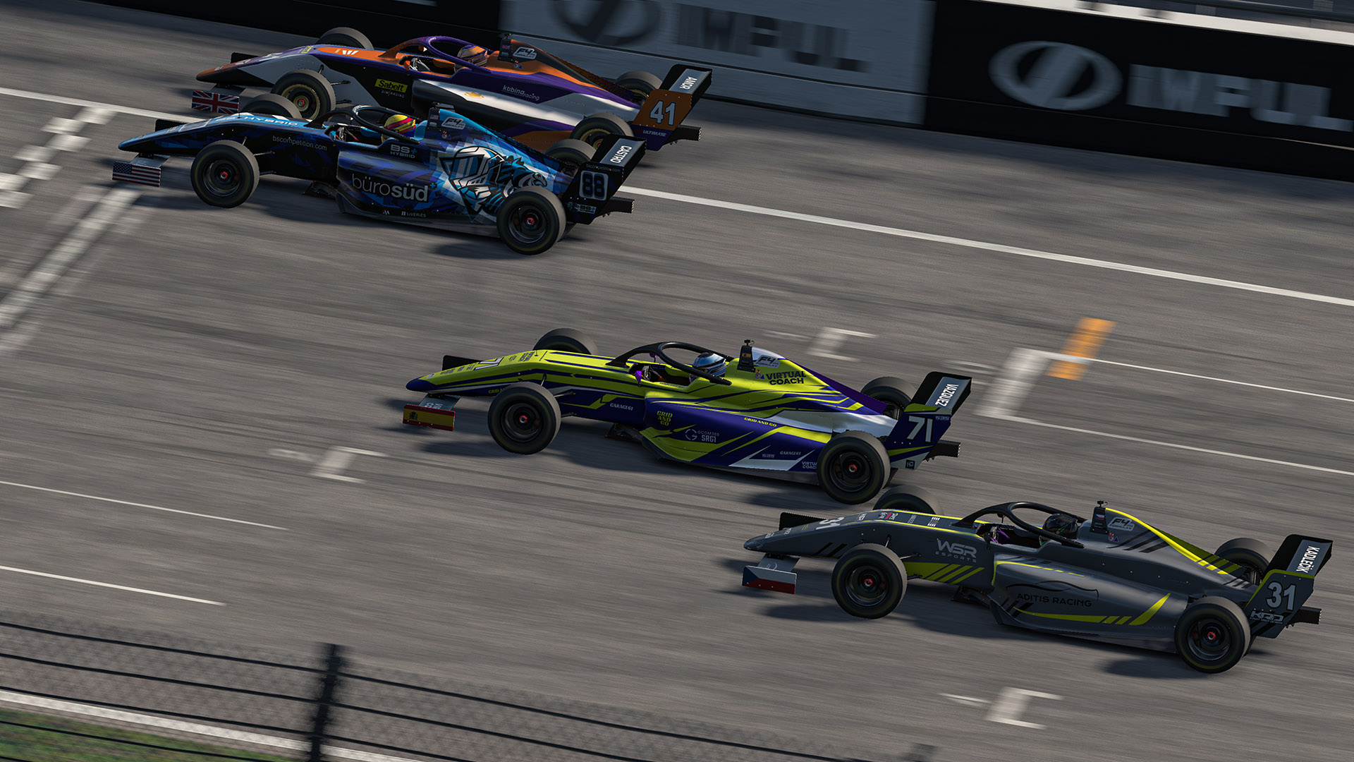 FIA F4 cars racing at Fuji on iRacing